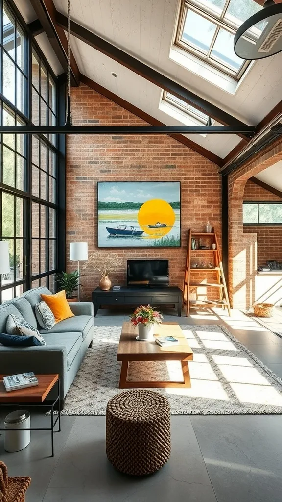 A sunlit art studio in a garage with easels and creative materials scattered around.