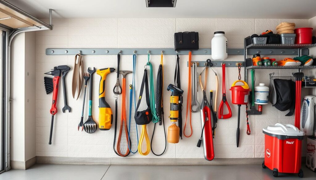 garage wall storage with bungee cords