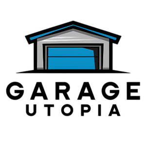 Garage utopia logo featuring garage and name