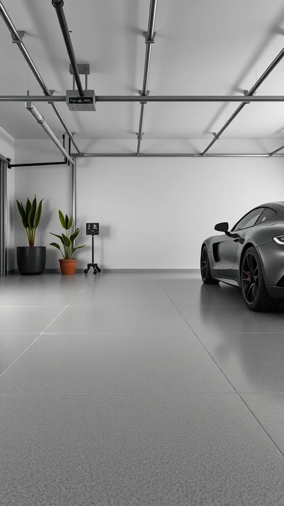 Modern garage floor with a matte finish, showcasing a clean and stylish design.