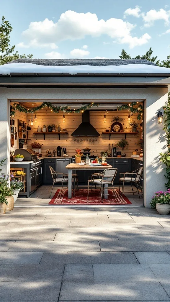 Outdoor BBQ and dining area with a cozy setup.