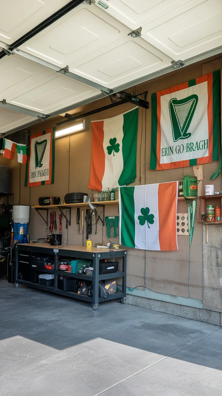 Decorative banners for St. Patrick's Day featuring shamrocks and festive phrases.