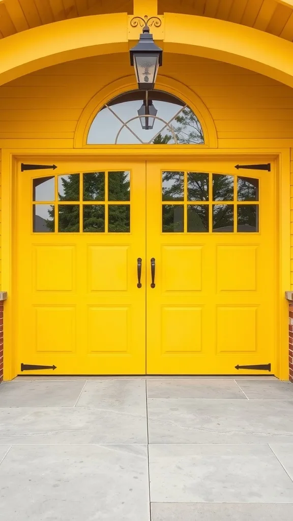 Bright yellow garage door with oversized windows