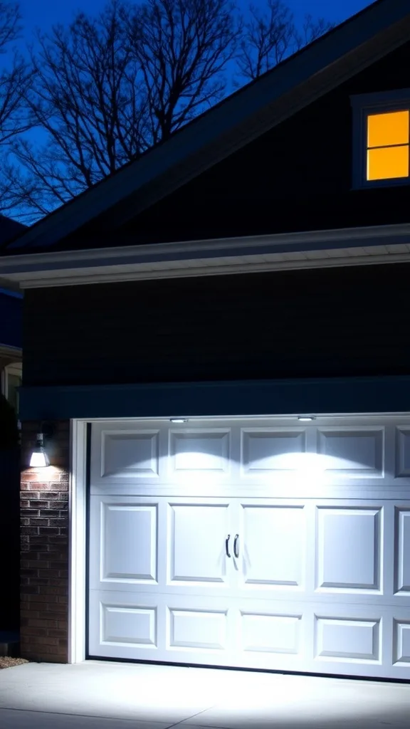 A well-lit garage door with built-in lighting