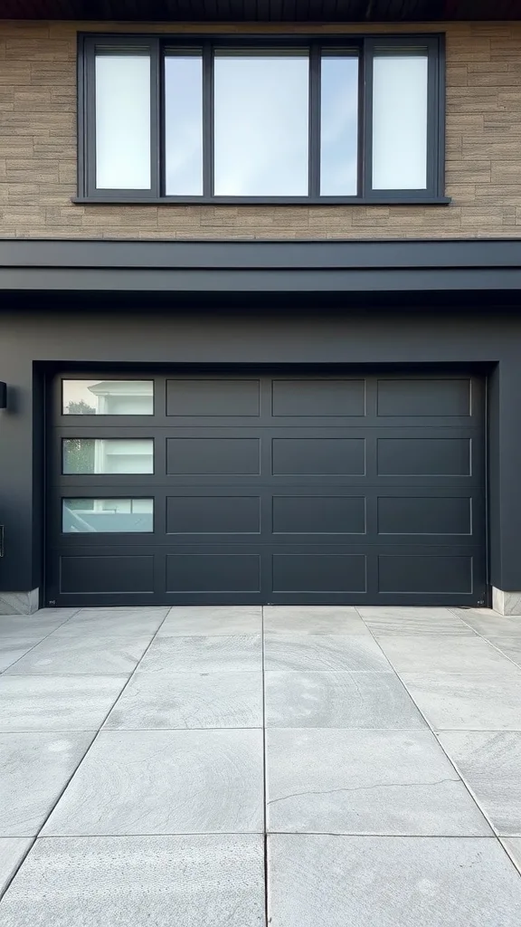 Modern charcoal gray garage door with translucent windows