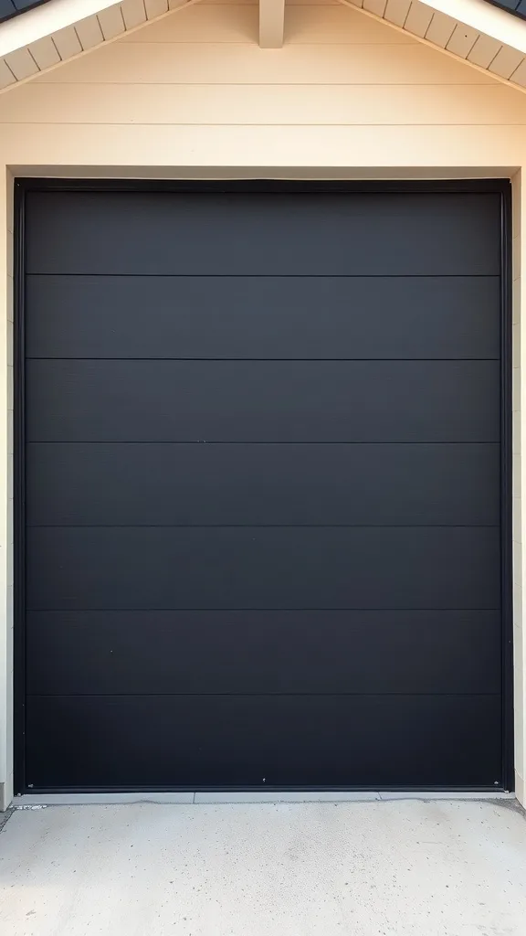 A sleek contemporary black garage door with horizontal panels