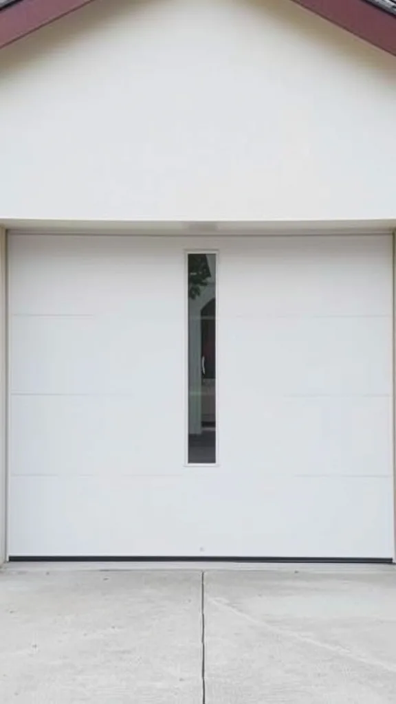 A contemporary garage door with slim vertical windows.