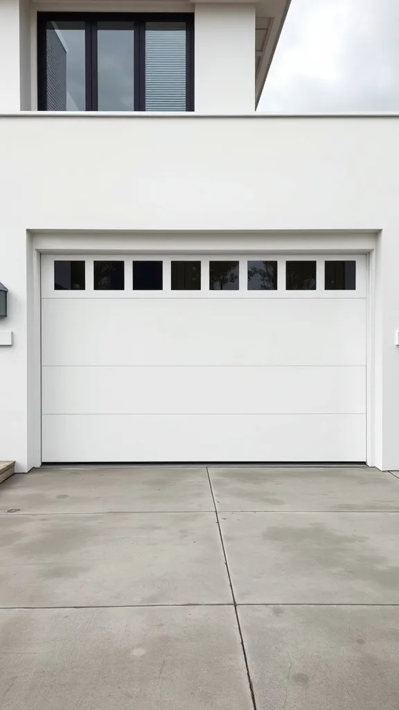 Contemporary white garage door with vertical windows