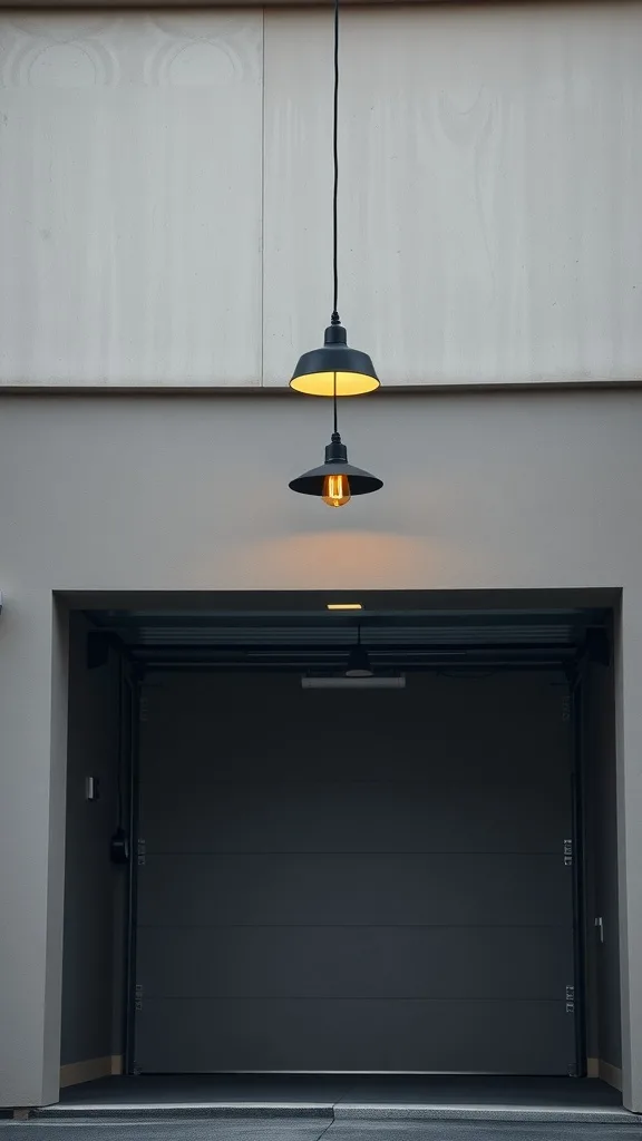 Industrial pendant lighting hanging in a garage