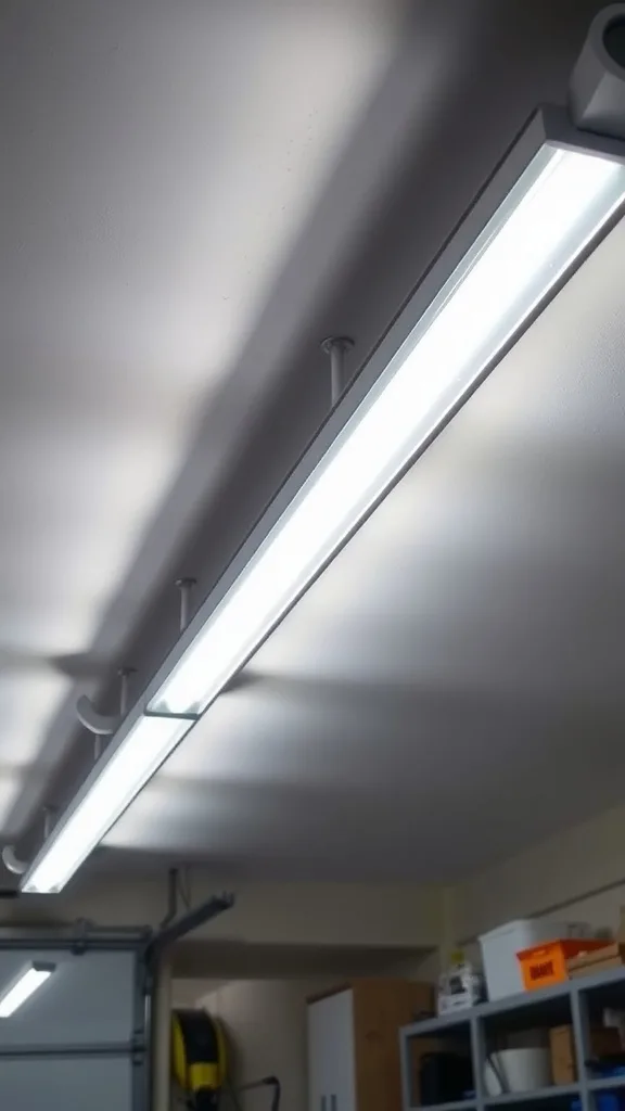 LED strip lighting installed in a garage for better visibility.