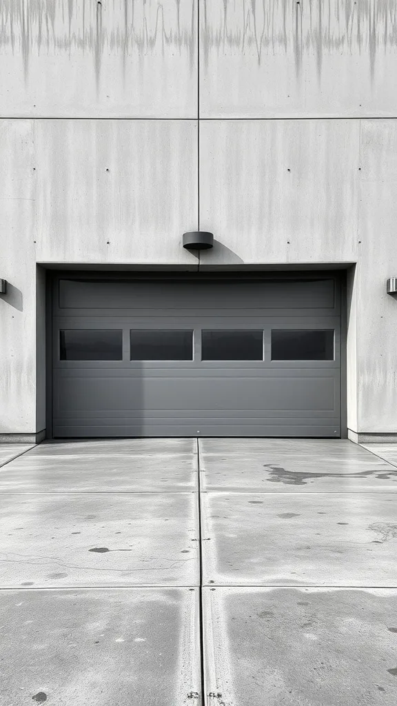 Polished concrete finish garage door with a modern design