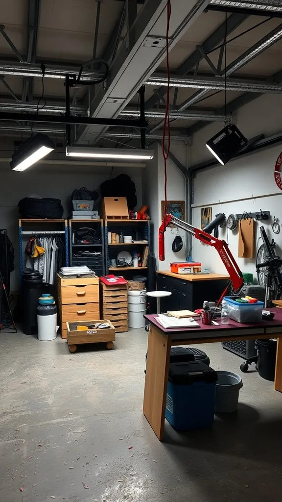 Image of a professional artist's studio in a converted garage.