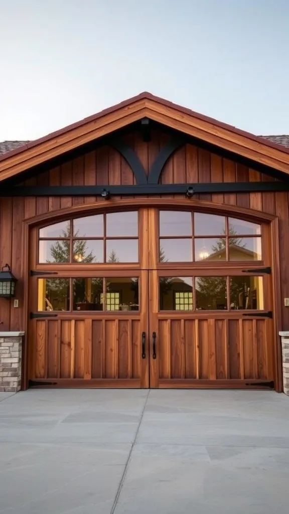 Rustic barn style garage door with panoramic glass