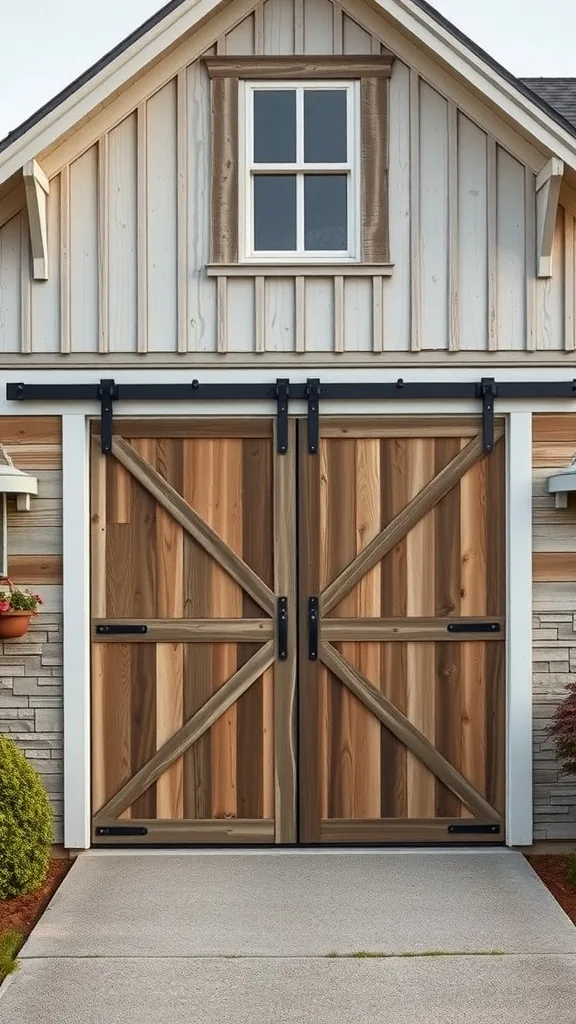 Sliding barn doors on a farmhouse garage