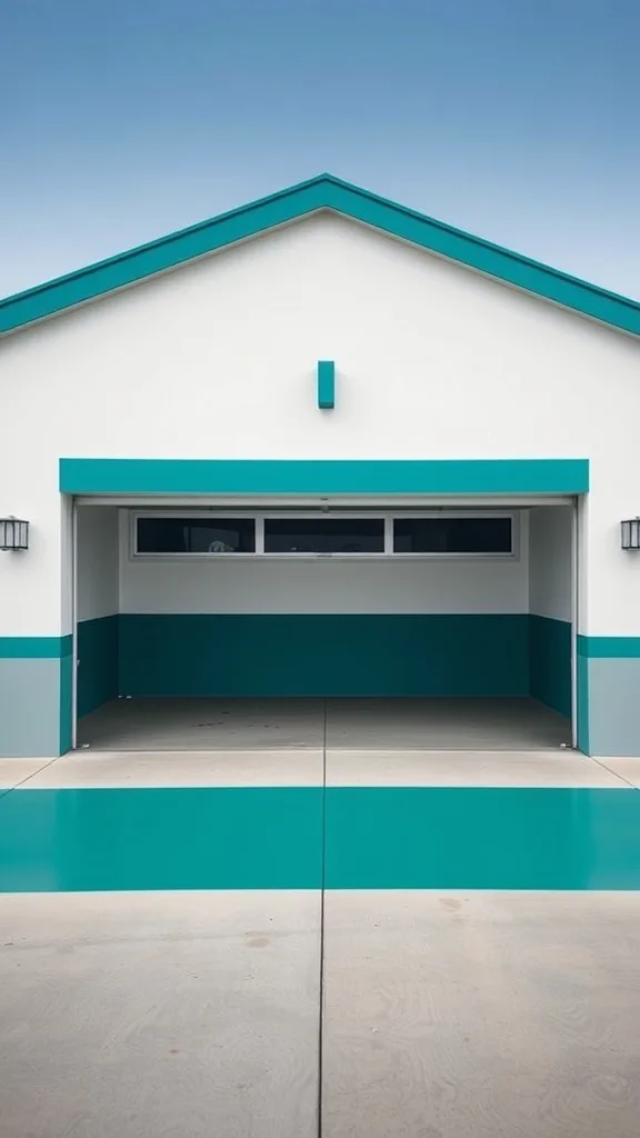 Two-tone garage with white and teal colors