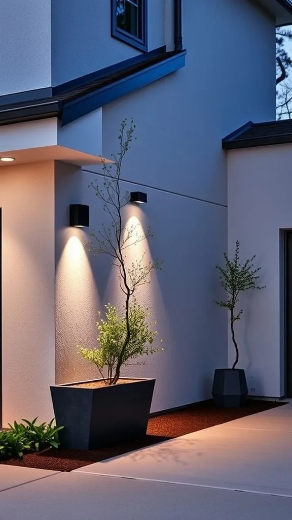 A garage interior showing simple recessed lighting on the wall.