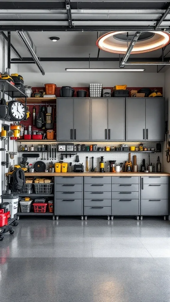 A well-organized multi-purpose garage featuring storage solutions