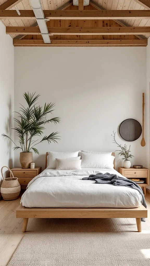 A cozy garage bedroom featuring wooden paneling, two beds, and natural elements