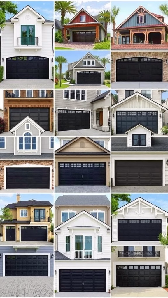 A modern home with black garage doors against a light-colored facade.
