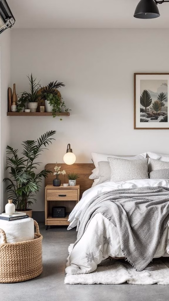 Cozy guest suite with a bed, plants, and a nightstand