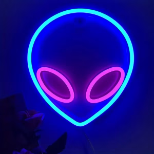 Alien Neon Sign (Blue & Pink) | LED Alien Head Light for Wall Decor | USB & Battery Powered | Perfect for Bedroom, Game Room, Party